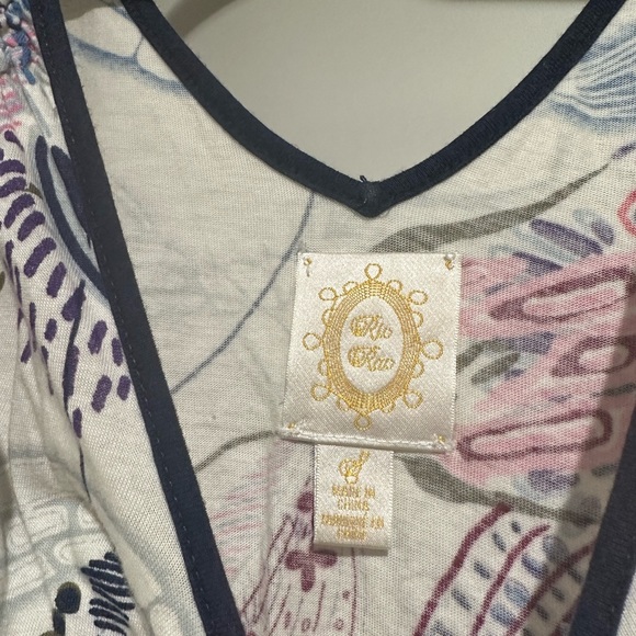 RIC RAC Anthropologie Gorgeous Floral Ruched Knit Swing Stretch Tank Top Small - Picture 5 of 6